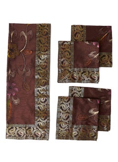 Ikras 5-Piece Embroidered Placemat and Table Runner Set Brown  - Image 1