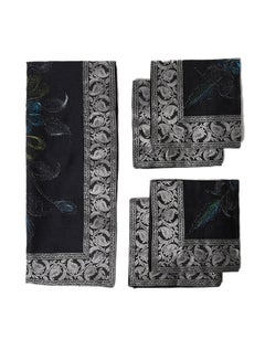 Ikras 5-Piece Embroidered Placemat and Table Runner Set Black/Silver  - Image 1