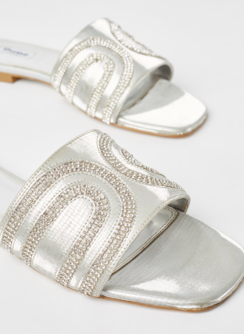 Dune LONDON Naveen Embellished Flat Sandals Silver  - Image 4