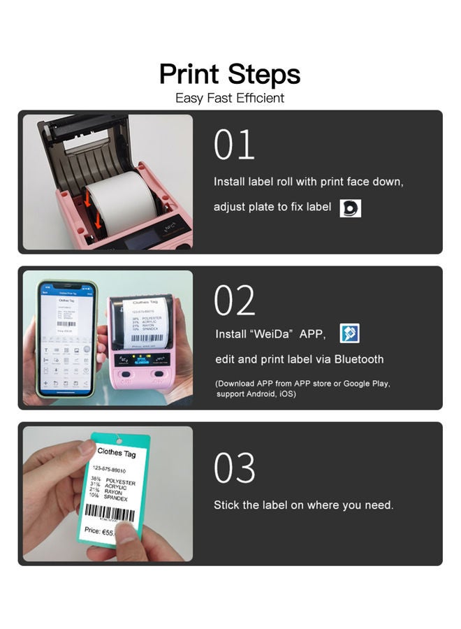 Aibecy 58mm Portable BT Connection Thermal Label Printer Pink - Image 4