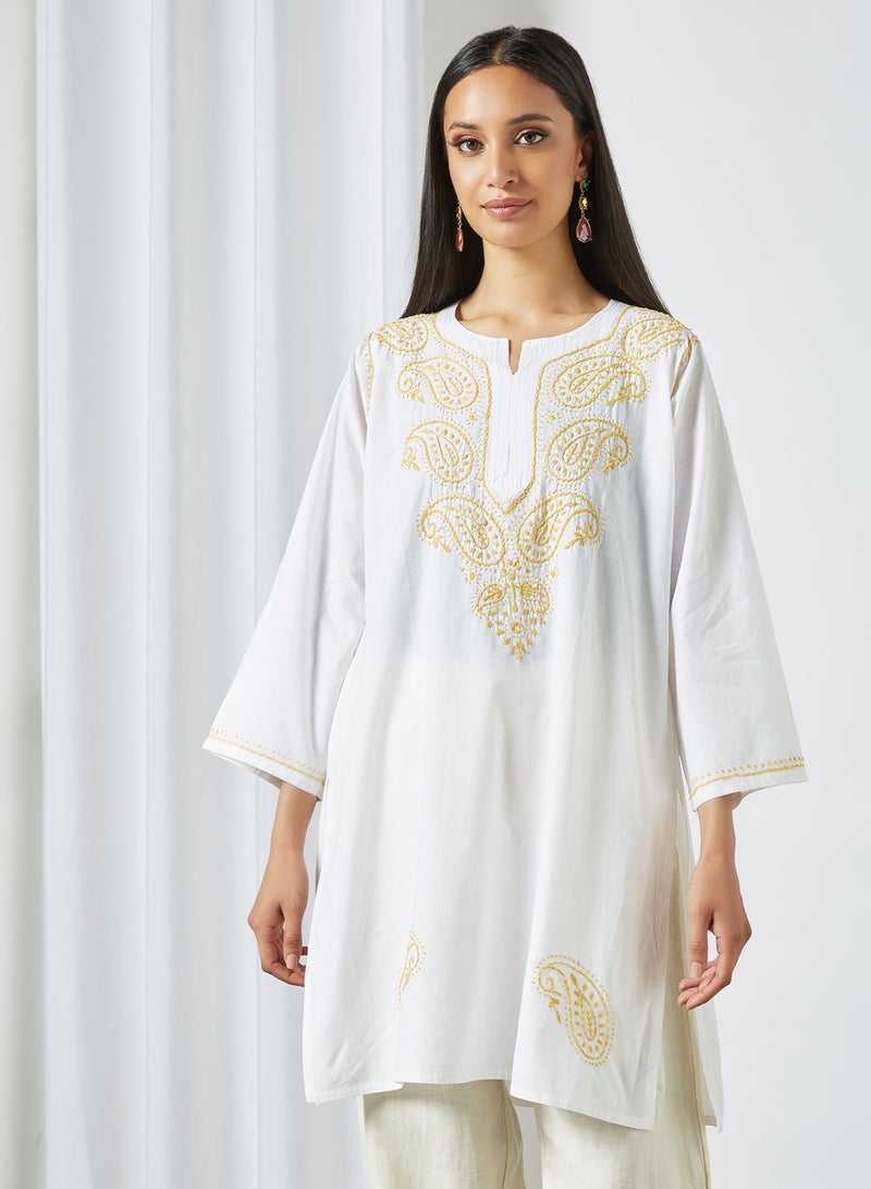 ZYLIST Long Sleeves Ethnic Kurta White/Gold  - Image 1