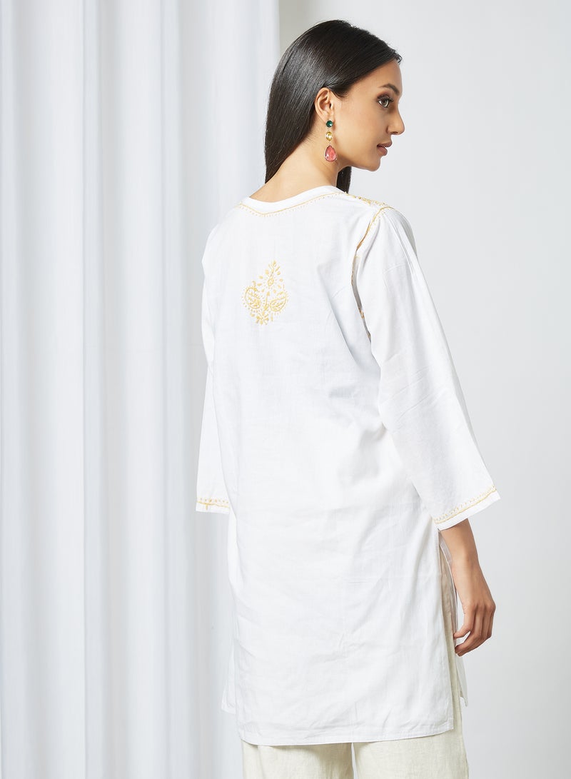 ZYLIST Long Sleeves Ethnic Kurta White/Gold  - Image 4