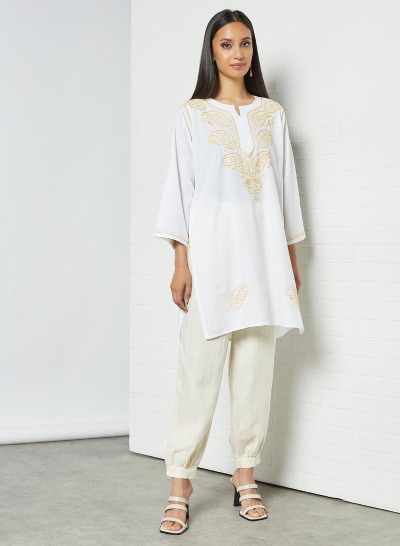 ZYLIST Long Sleeves Ethnic Kurta White/Gold  - Image 2