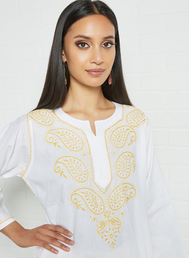 ZYLIST Long Sleeves Ethnic Kurta White/Gold  - Image 3