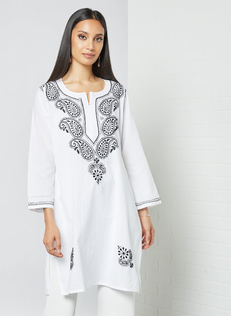 ZYLIST Long Sleeves Ethnic Kurta White/Black  - Image 1