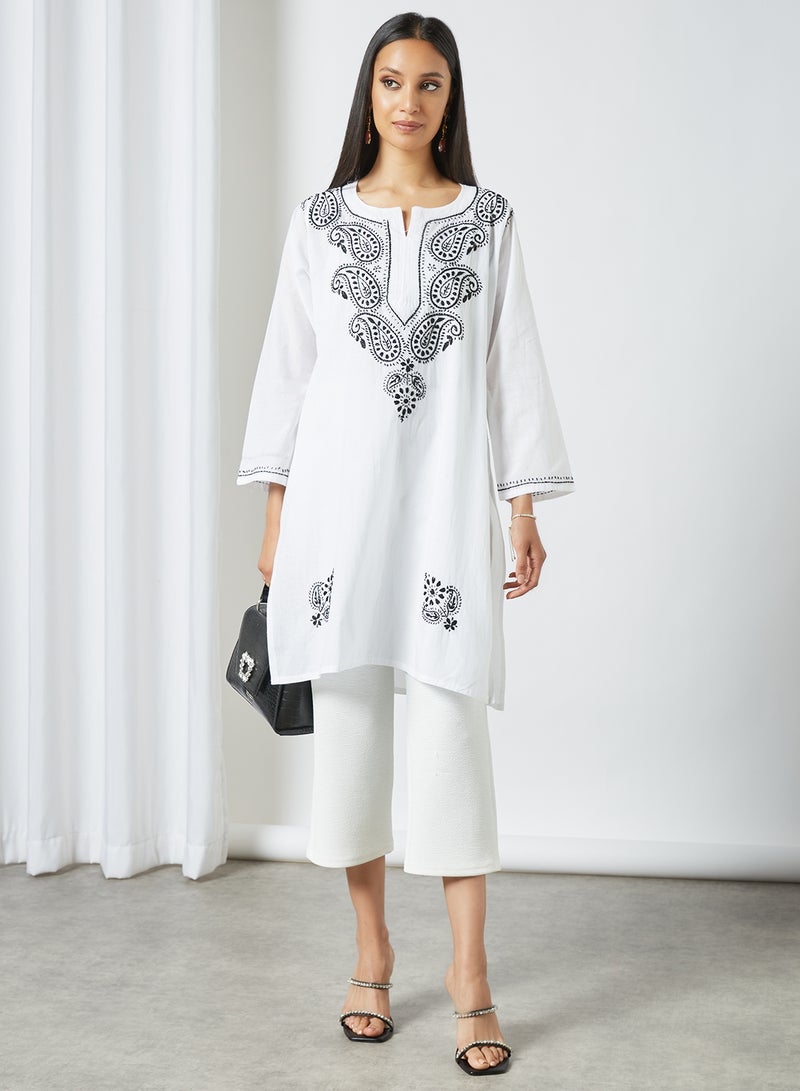 ZYLIST Long Sleeves Ethnic Kurta White/Black  - Image 2
