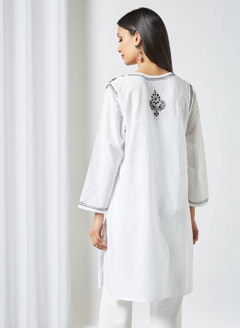 ZYLIST Long Sleeves Ethnic Kurta White/Black  - Image 4