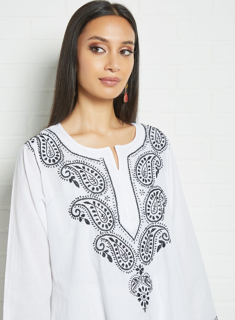 ZYLIST Long Sleeves Ethnic Kurta White/Black  - Image 3