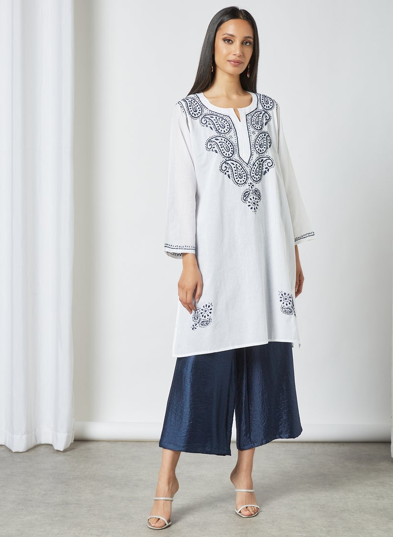ZYLIST - Long Sleeves Ethnic Kurta White/Blue - Image 1