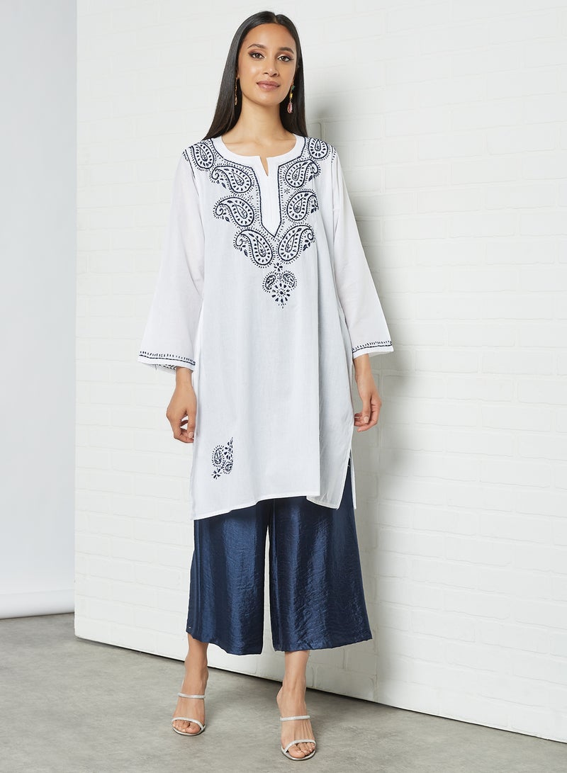 ZYLIST - Long Sleeves Ethnic Kurta White/Blue - Image 1
