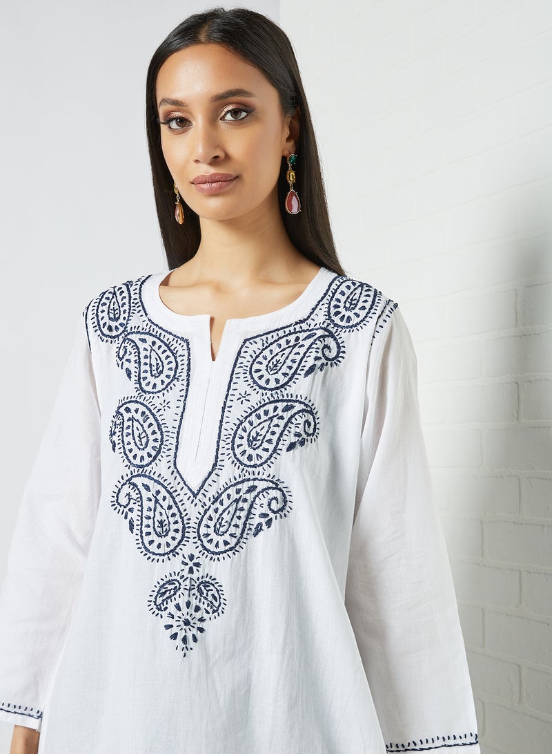 ZYLIST - Long Sleeves Ethnic Kurta White/Blue - Image 1