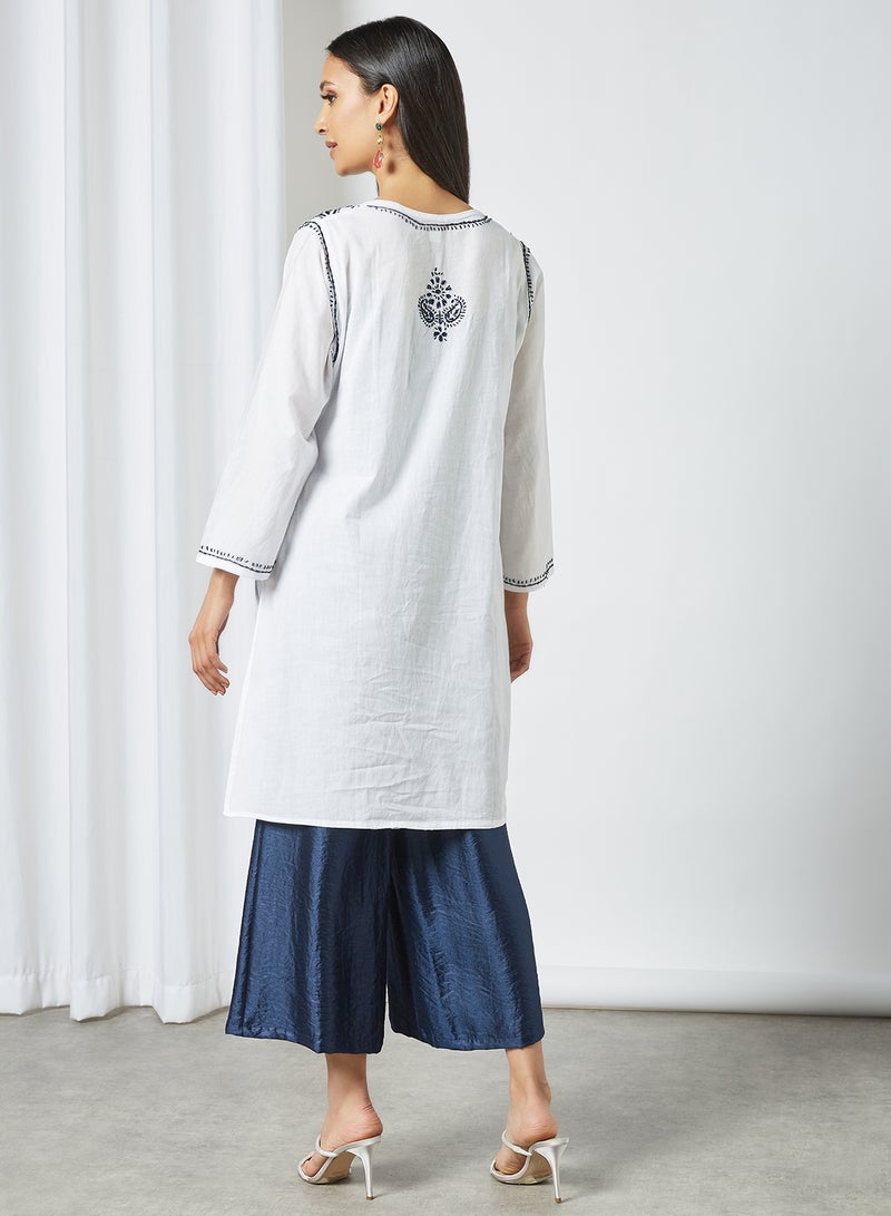 ZYLIST - Long Sleeves Ethnic Kurta White/Blue - Image 1