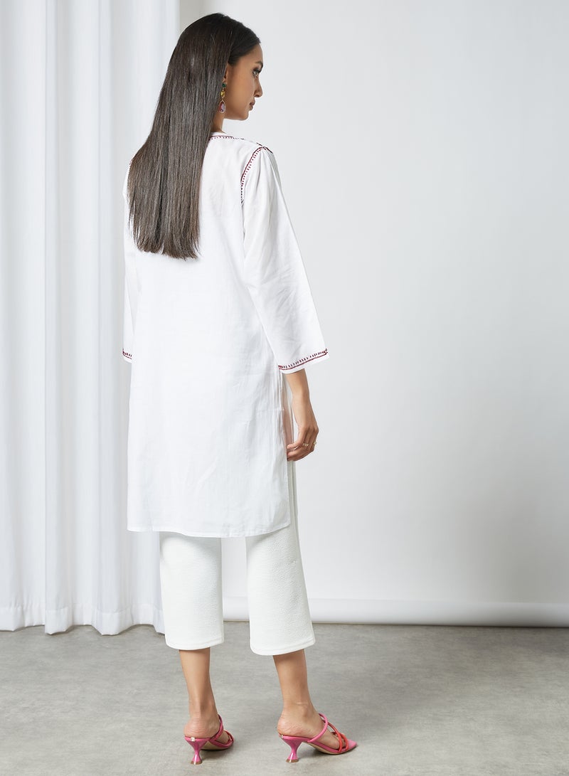 ZYLIST Long Sleeves Ethnic Kurta White/Red  - Image 4