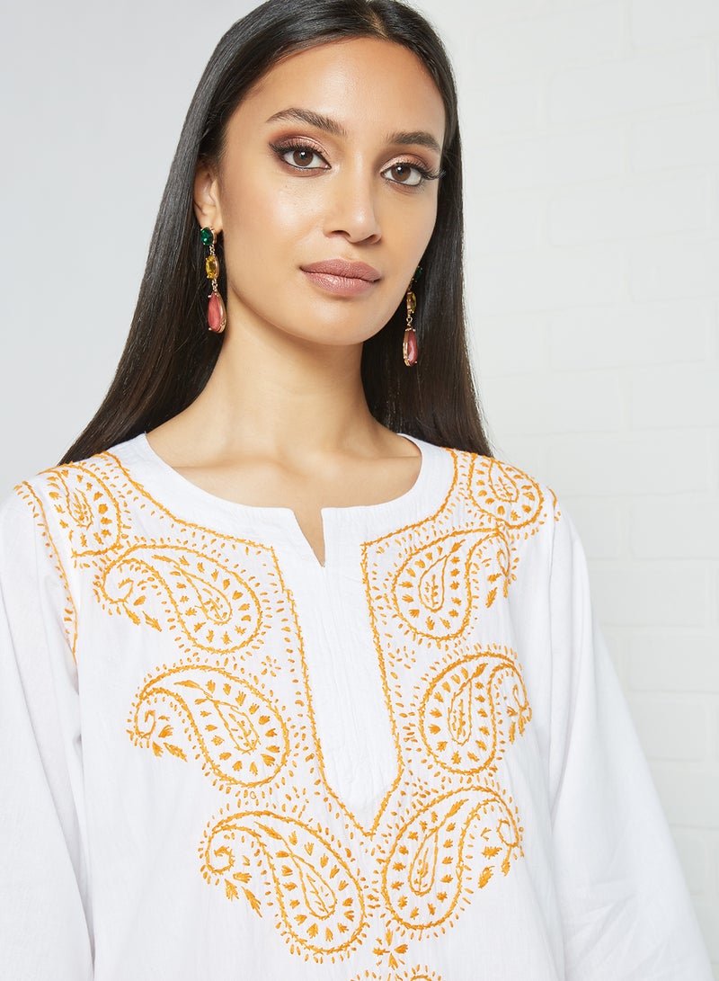 ZYLIST Long Sleeves Ethnic Kurta White/Orange  - Image 2