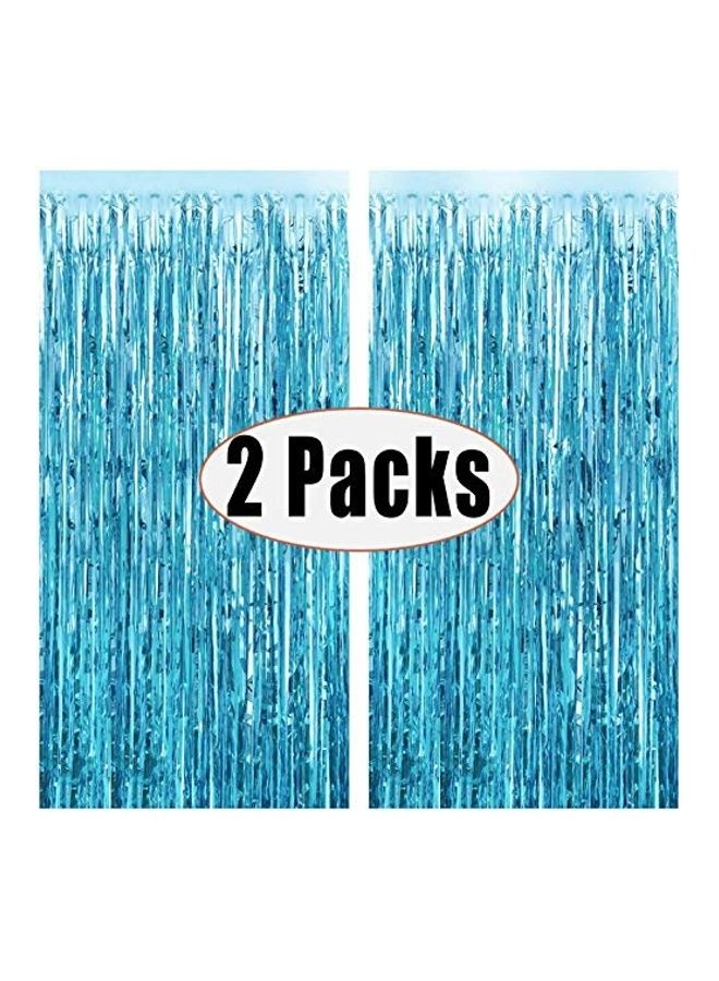 FECEDY 2-Piece Metallic Tinsel Foil Fringe Curtains Photo Booth Props - Image 2