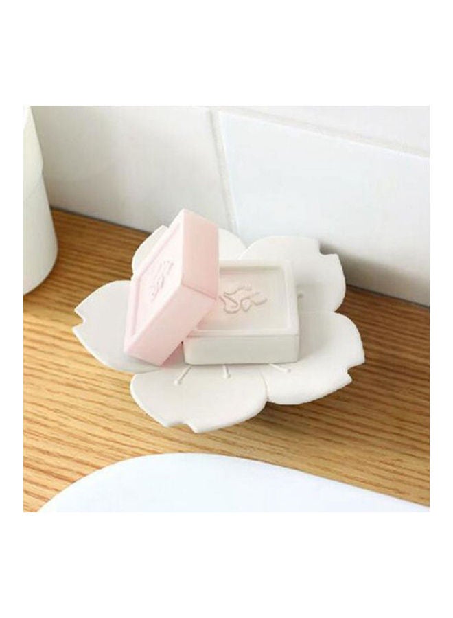 Soap Box,  Sakura Flower Shape Soap Dish Holder White Washroom Decorations White-Pink - Image 2