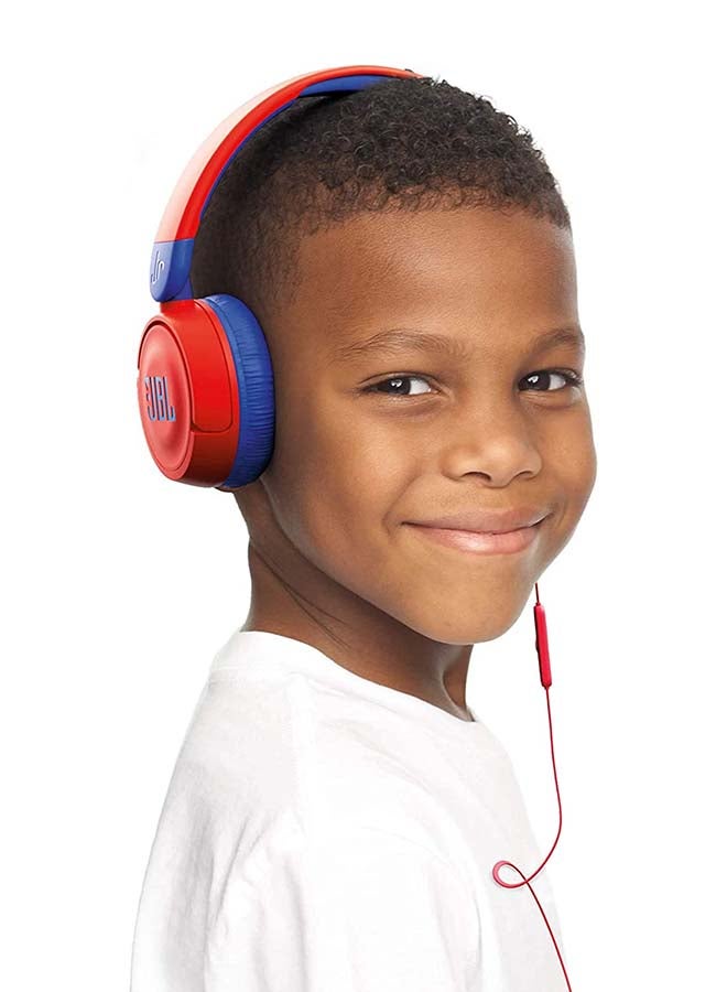 Jr 310 Kid Wired On-Ear Headphones With Safe Sound - Built In Mic - Padded Headband - Ear Cushion - Flat Cable Red - v1626262767/N49060605A_7