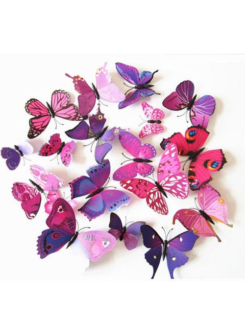 3D Magnetic Refrigerator Sticker Wall Decal Simulation Butterfly Pvc Material Purple Red 12Pcs A Set Multicolour