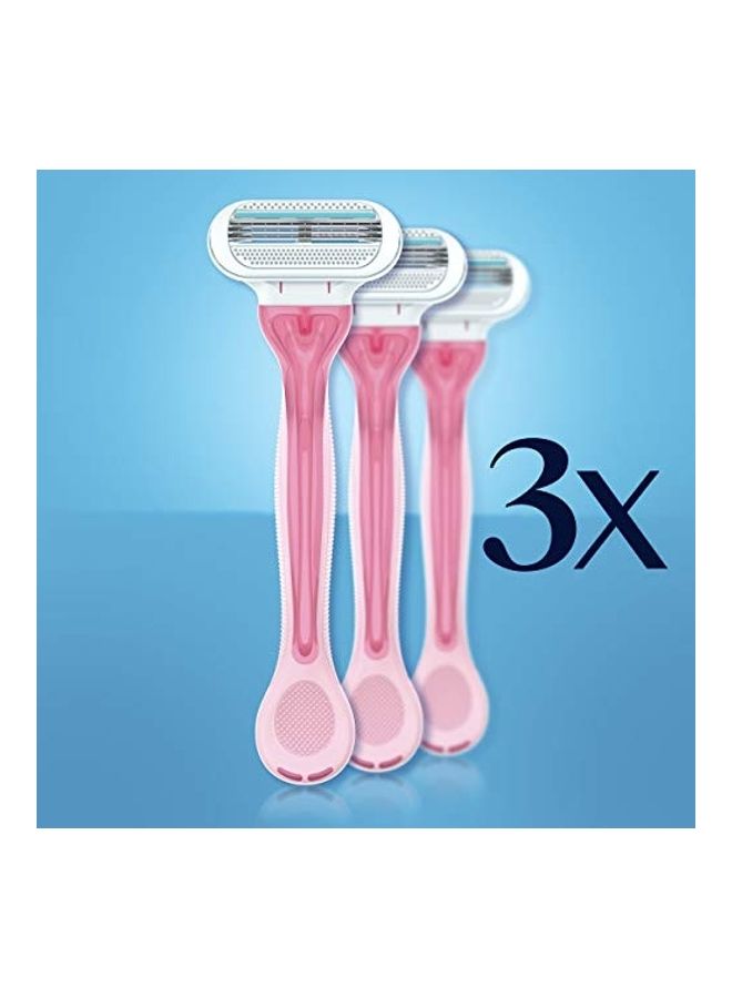 طقم شفرات حلاقة للبشرة الحساسة للنساء للاستخدام مرة واحدة من 3 قطع وردي/ أبيض - Image 1