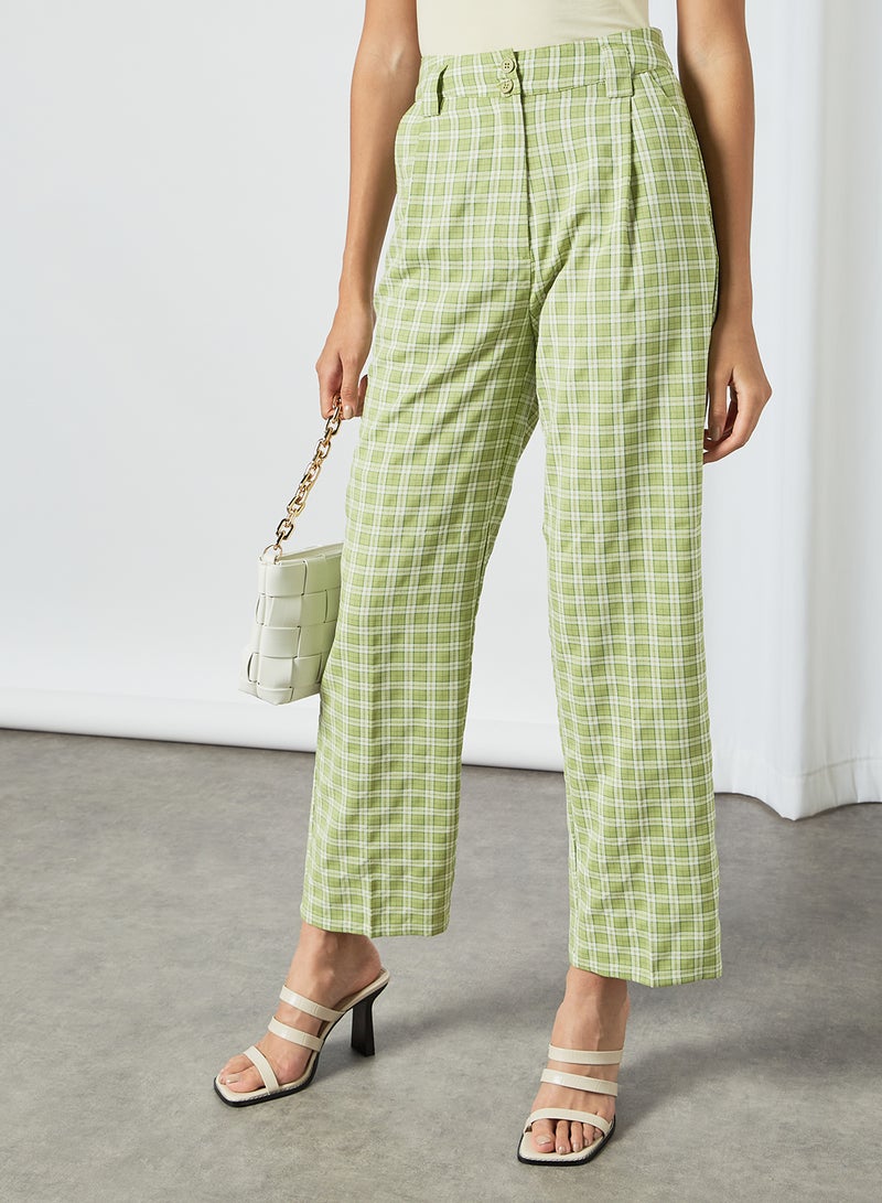 Pimkie - Wide Leg Checked Trousers Green - Image 1