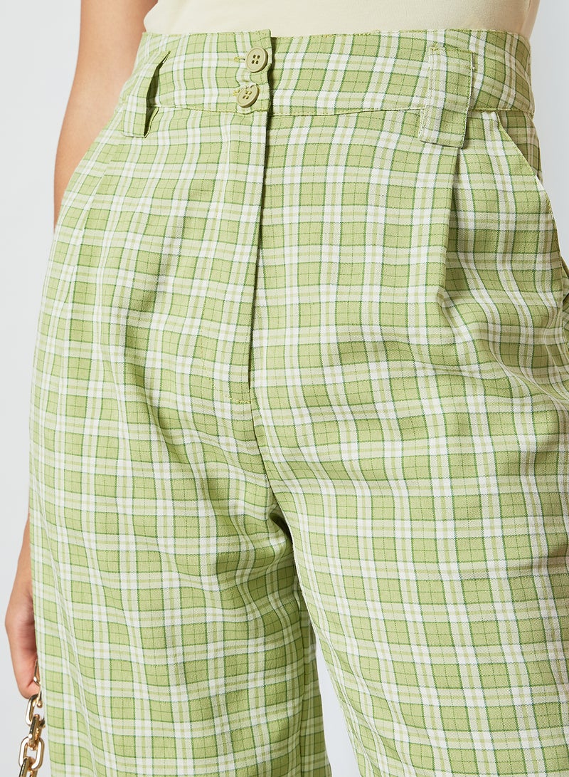 Pimkie - Wide Leg Checked Trousers Green - Image 1