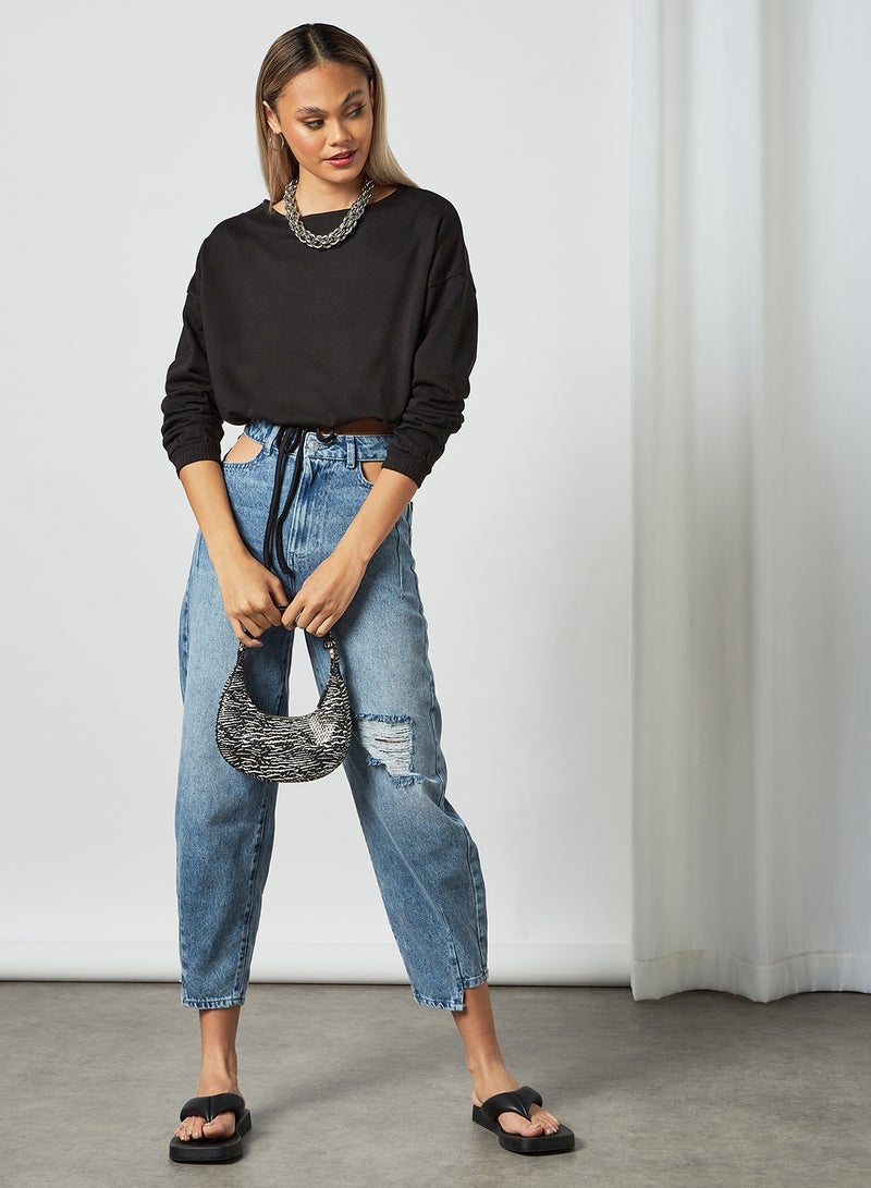 Pimkie - Tie Front Cropped Sweatshirt Black - Image 1