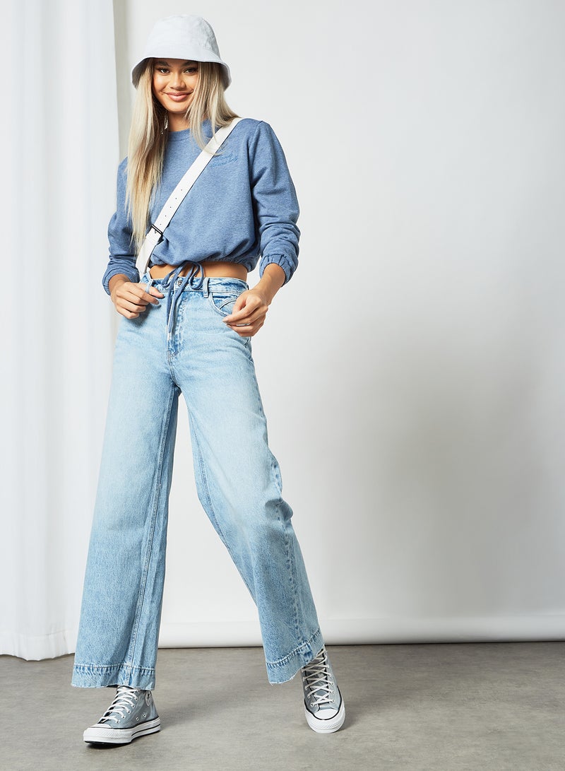 Pimkie - Tie Front Cropped Sweatshirt Blue - Image 1