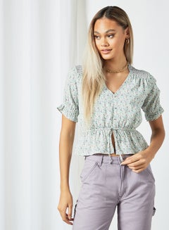 Floral Print Top Green-AOP