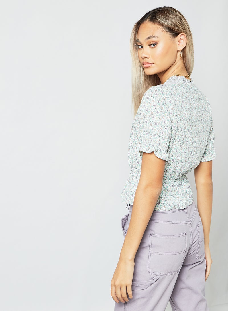 Pimkie - Floral Print Top Green-AOP - Image 1