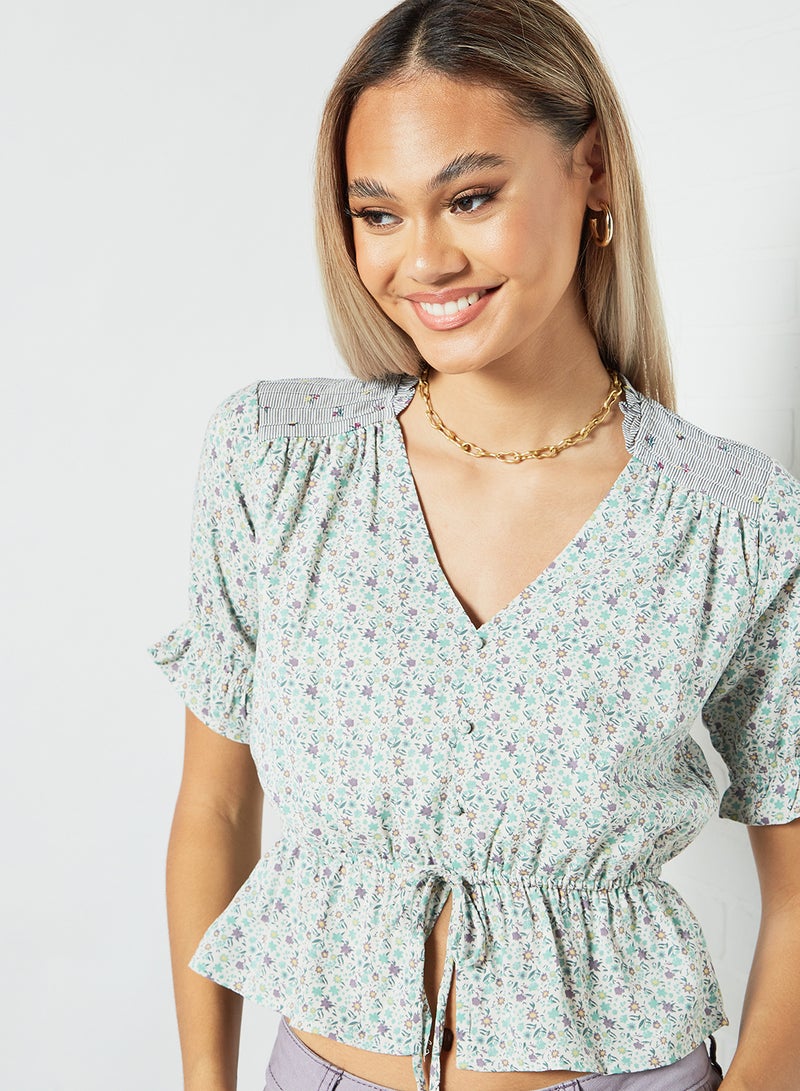Pimkie - Floral Print Top Green-AOP - Image 1