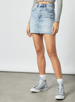 Frayed Hem Mini Skirt Blue