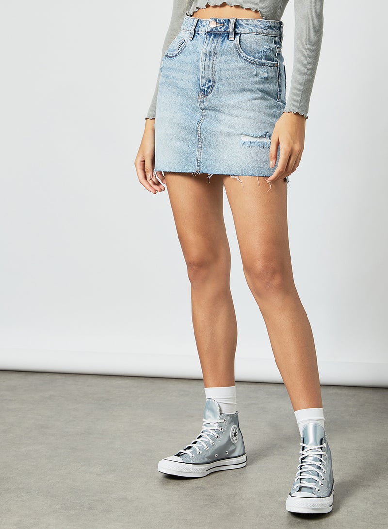 Pimkie - Frayed Hem Mini Skirt Blue - Image 1