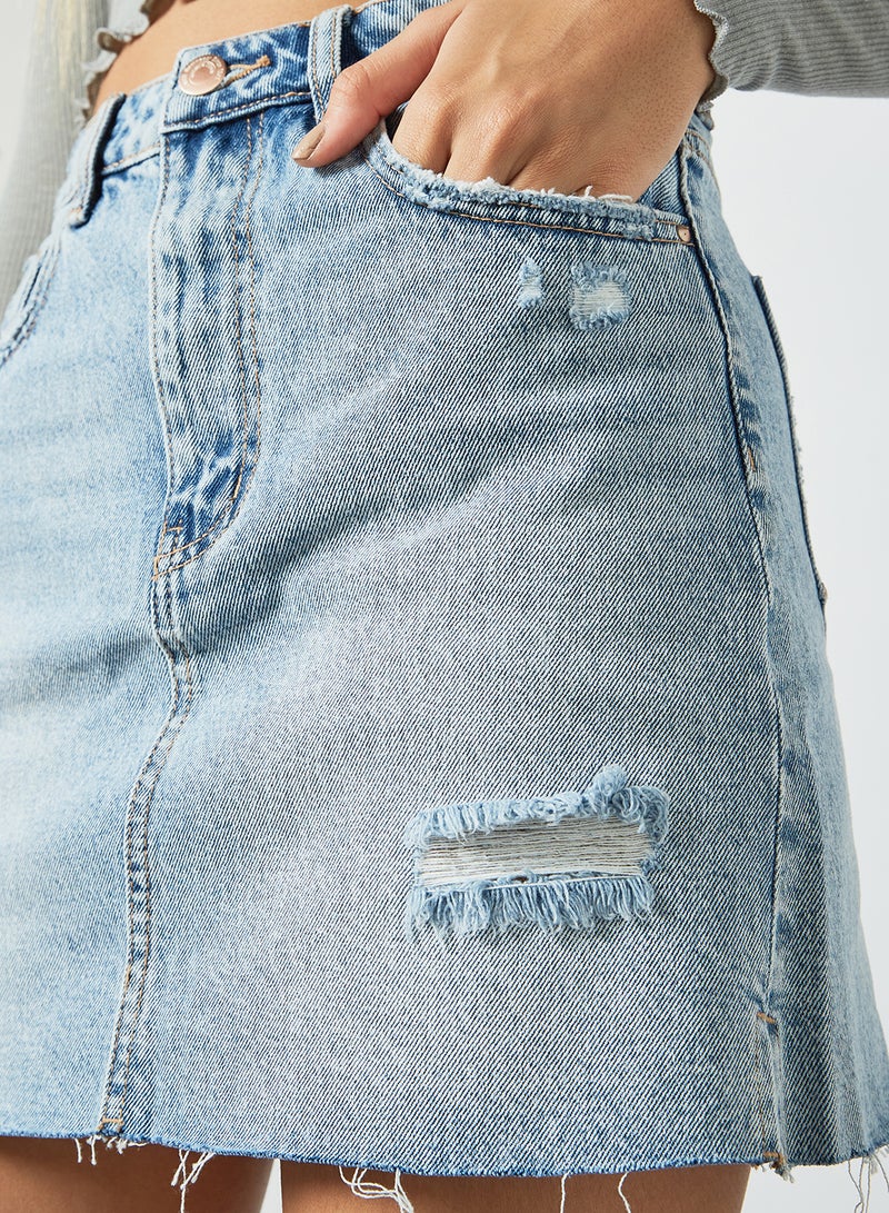 Pimkie - Frayed Hem Mini Skirt Blue - Image 1