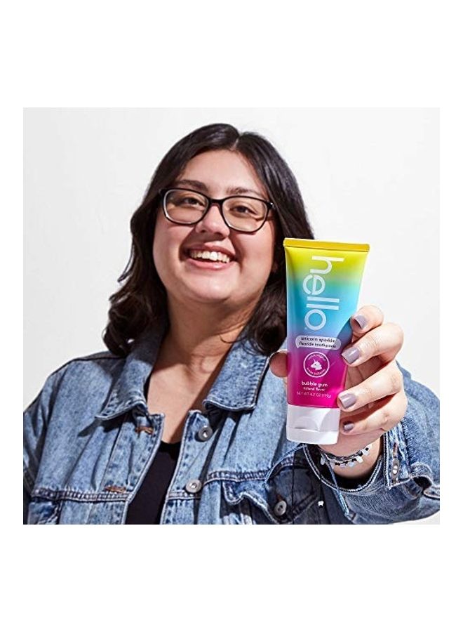 Hello 4-Pack Unicorn Sparkle Flouride Toothpaste with Natural Bubble Gum Flavor Multicolour 119grams  - Image 4