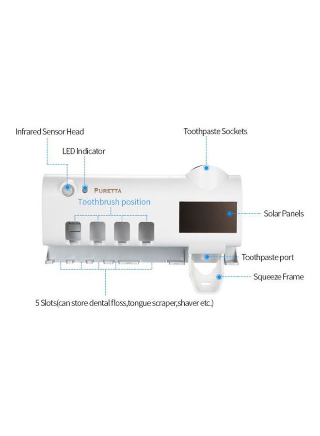 حامل فرش أسنان ومعقم لفرشاة الأسنان يعمل بالأشعة فوق البنفسجية من بيورتا مع حامل لفرشاة الأسنان وموزع معجون أسنان ومنظم للحمام ورف تخزين أبيض - Image 2