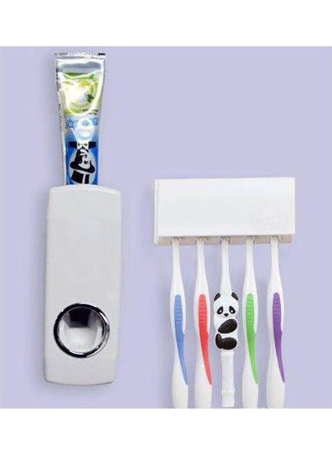 Tooth Paste Dispencer With 5 -Brush Holder White