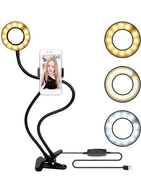 Phone Holder For Live Stream, Makeup And Video Chat, Clamp-On Lazy Bracket Desk Lamp Flexible Goosen Black