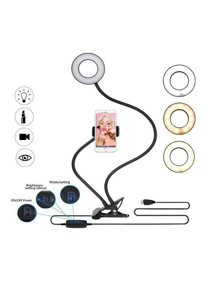 Phone Holder For Live Stream, Makeup And Video Chat, Clamp-On Lazy Bracket Desk Lamp Flexible Goosen Black