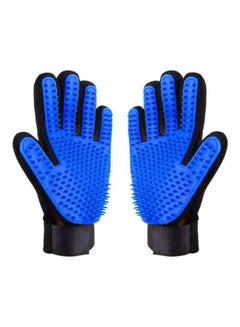 1 Pair Pet Grooming Gloves, Gentle Deshedding Brush Gloves, Pet Hair Remover Mitt For Dog And Cat With Long And Short Fur, With Enhanced Left And Right Five Finger Gloves Blue/Black
