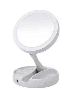 Led Lighted Folding Makeup Mirror Vanity Pocket Mirror With Storage Box Organizer 10X Magnifying Mirror With Lights White