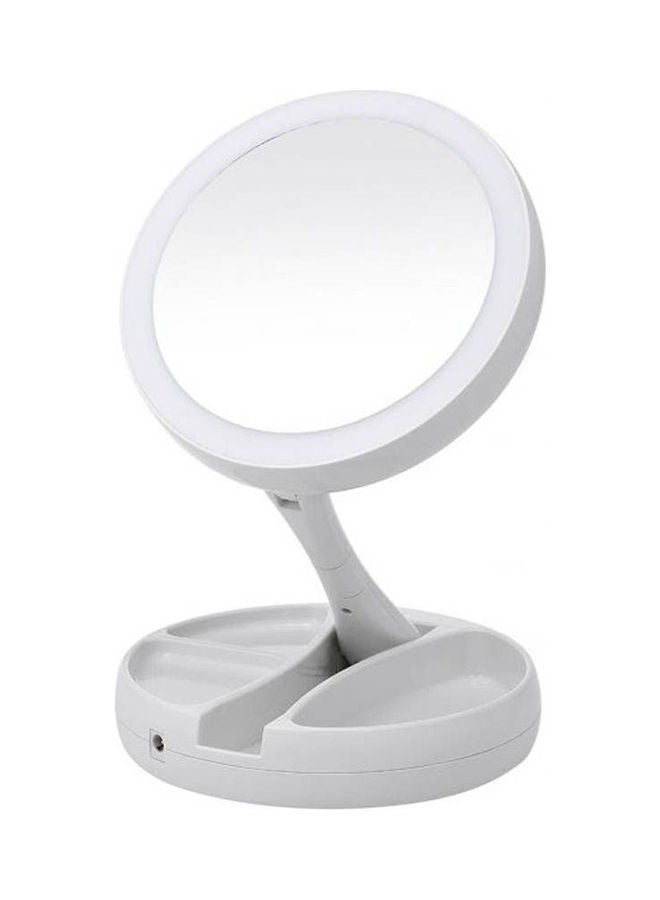 Generic - Led Lighted Folding Makeup Mirror Vanity Pocket Mirror With Storage Box Organizer 10X Magnifying Mirror With Lights White - Image 1