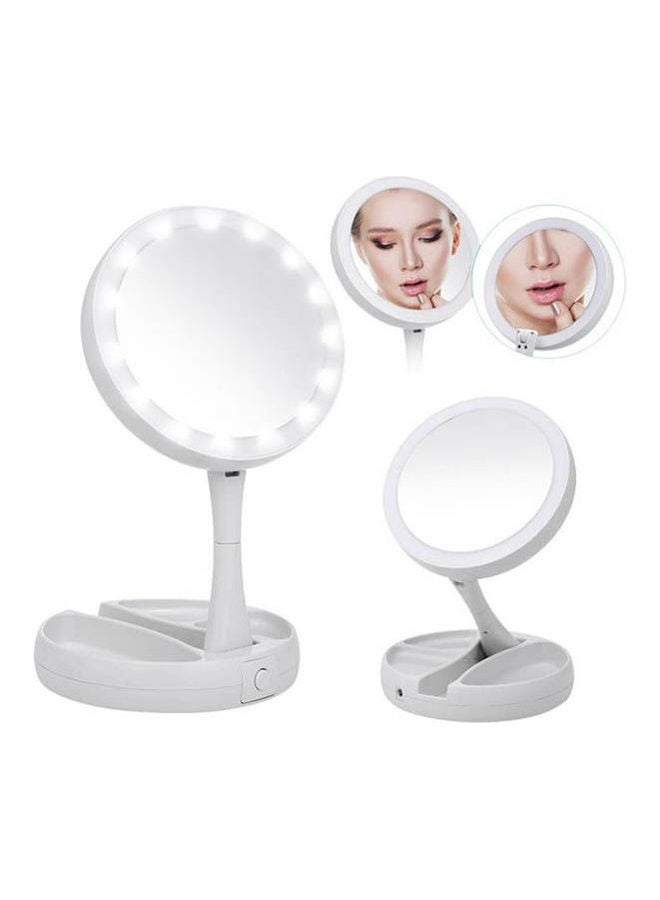 Generic - Led Lighted Folding Makeup Mirror Vanity Pocket Mirror With Storage Box Organizer 10X Magnifying Mirror With Lights White - Image 1