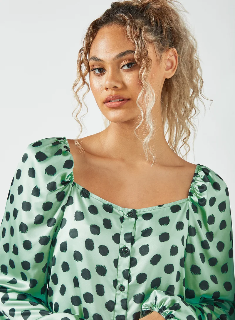 Sivvi x GenM Polka Dot Print Top Green