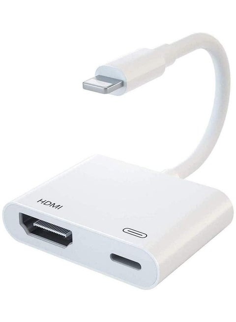 Lightning to HDMI Adapter Screen Connector with Charging Port for iPhone White