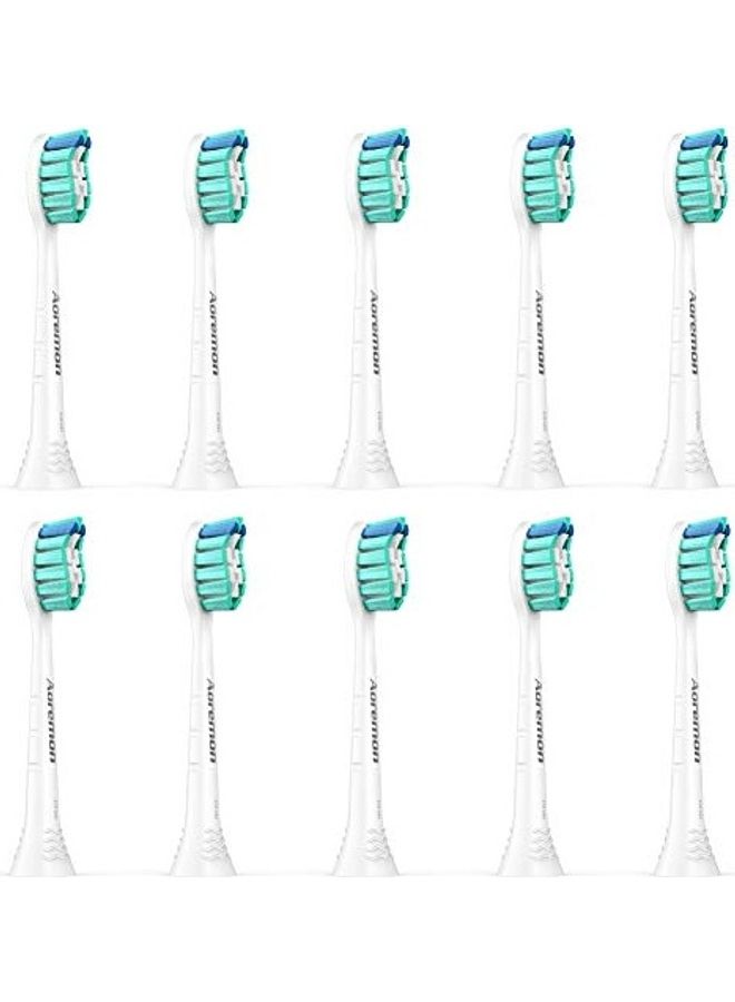 Aoremon 10-Piece Replacement Toothbrush Heads For Philips Sonicare White/Blue - Image 1