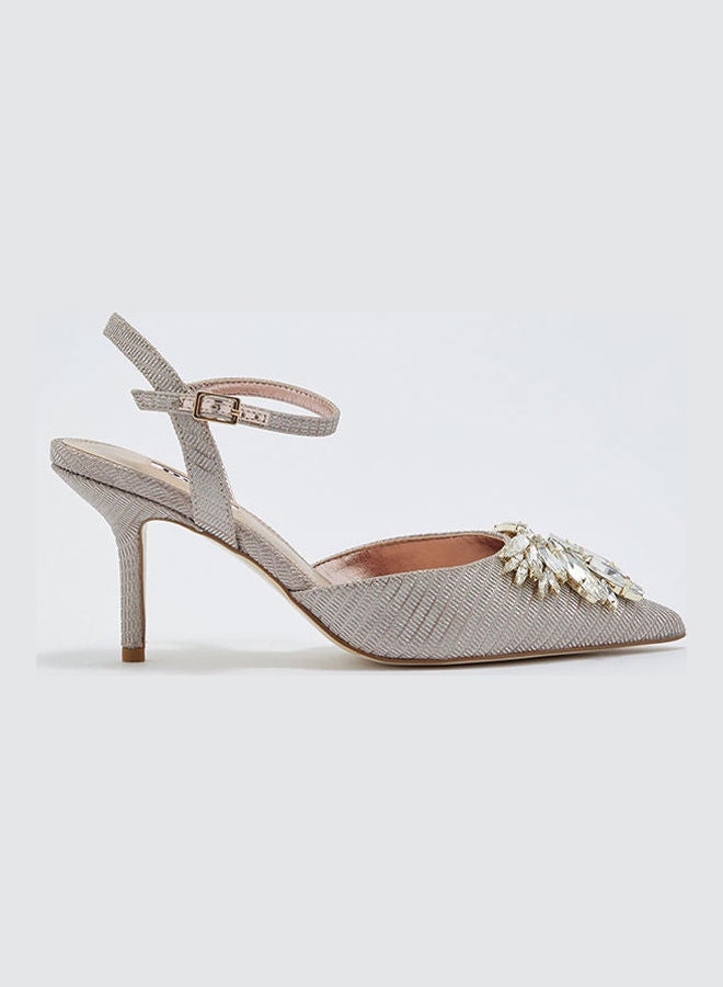 Dune LONDON - Cherish Di Jewel Embellished Heeled Court Sandals Silver - Image 1