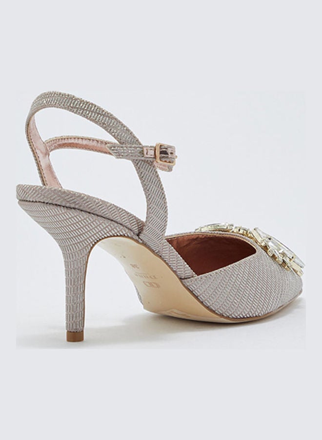 Dune LONDON - Cherish Di Jewel Embellished Heeled Court Sandals Silver - Image 1