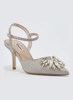 Cherish Di Jewel Embellished Heeled Court Sandals Silver