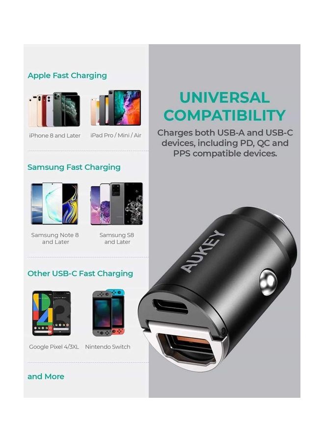 Aukey - PD Nano Car Charger 30W 2-Port USB-A & USB-C A3 - Image 1