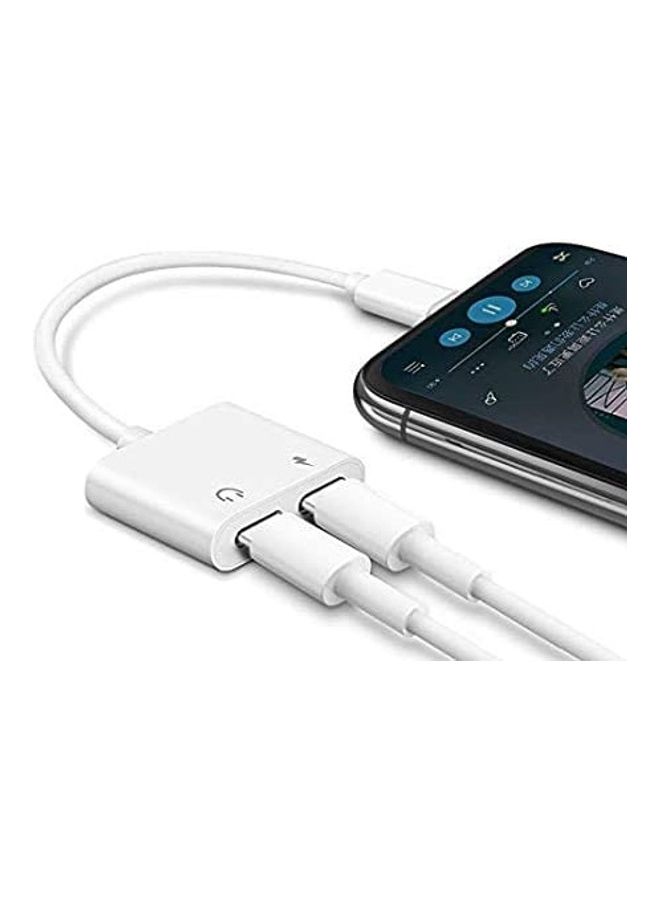 ICS - 2 in 1 Headphone Adapter Lightning Cable and Splitter for iPhone White - Image 1
